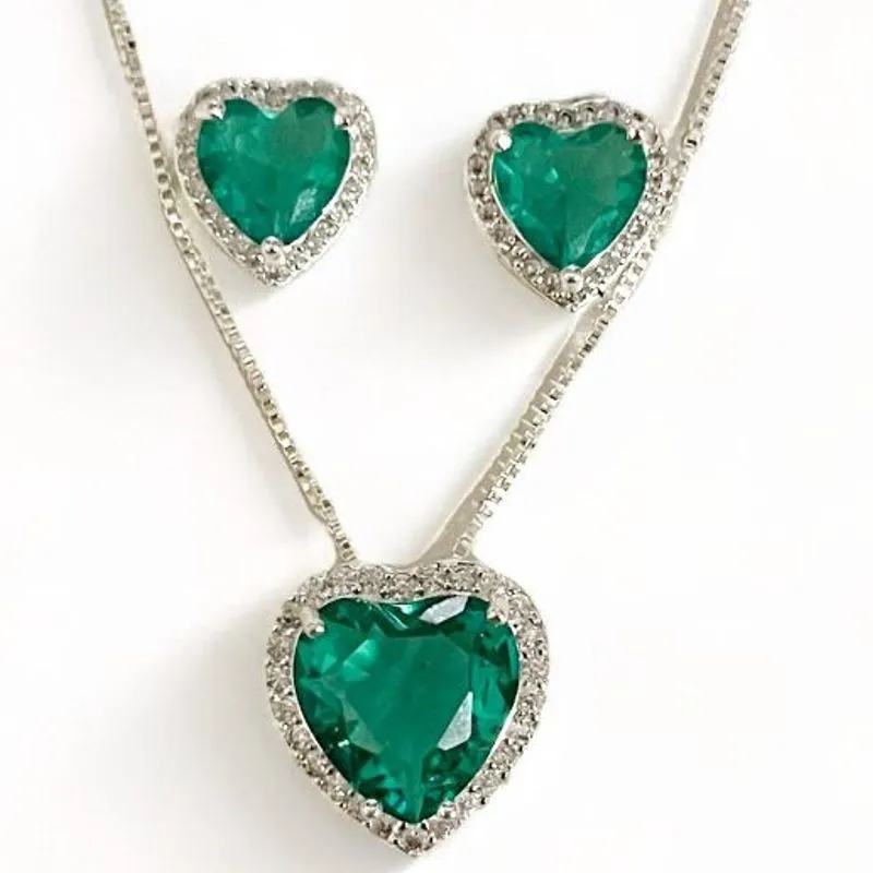 CONJUNTO CORAÇÃO PEDRA TURMALINA ZIRCONIA CRISTAL