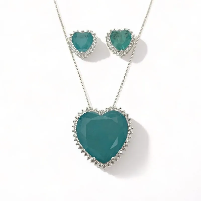 CONJUNTO CORAÇÃO PEDRA TURMALINA ZIRCONIA CRISTAL