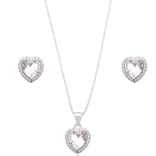 CONJUNTO CORACAO QUARTZO ROSA ZIRCONIA CRISTAL