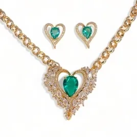 CONJUNTO CORACAO TURMALINA ZIRCONIA CRISTAL