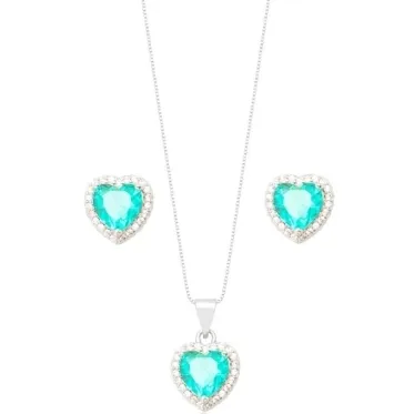 CONJUNTO CORACAO TURMALINA ZIRCONIA CRISTAL