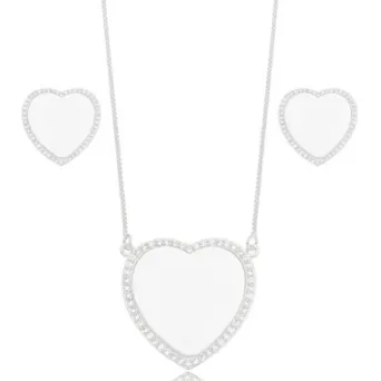 CONJUNTO CORACAO ZIRCONIA CRISTAL MADREPEROLA