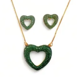 CONJUNTO CORACAO ZIRCONIA ESMERALDA