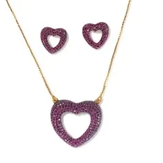 CONJUNTO CORACAO ZIRCONIA ROSA
