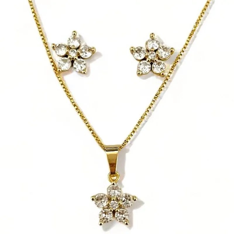 CONJUNTO FLOR ZIRCONIA CRISTAL