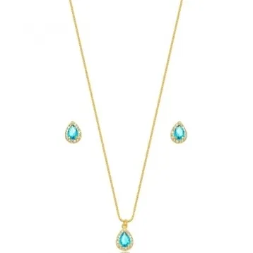 CONJUNTO GOTA AQUA MARINHA ZIRCONIA CRISTAL