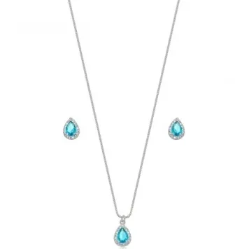 CONJUNTO GOTA AQUA MARINHA ZIRCONIA CRISTAL