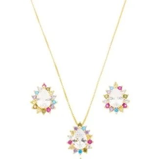 CONJUNTO GOTA CRISTAL ZIRCONIA COLOR