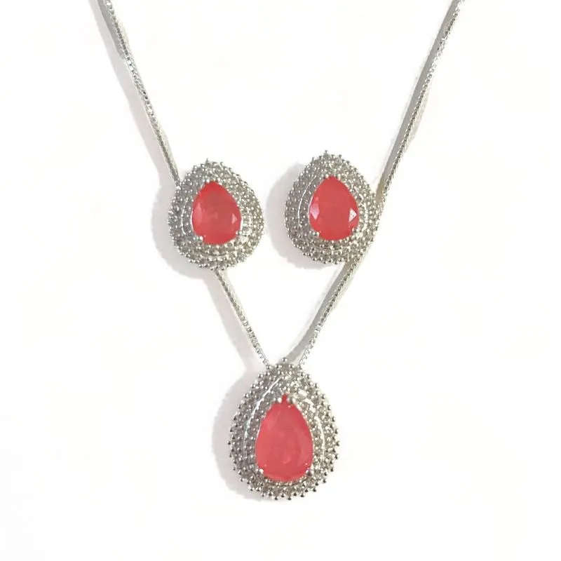 CONJUNTO GOTA PEDRA CALCITA ZIRCONIA CRISTAL