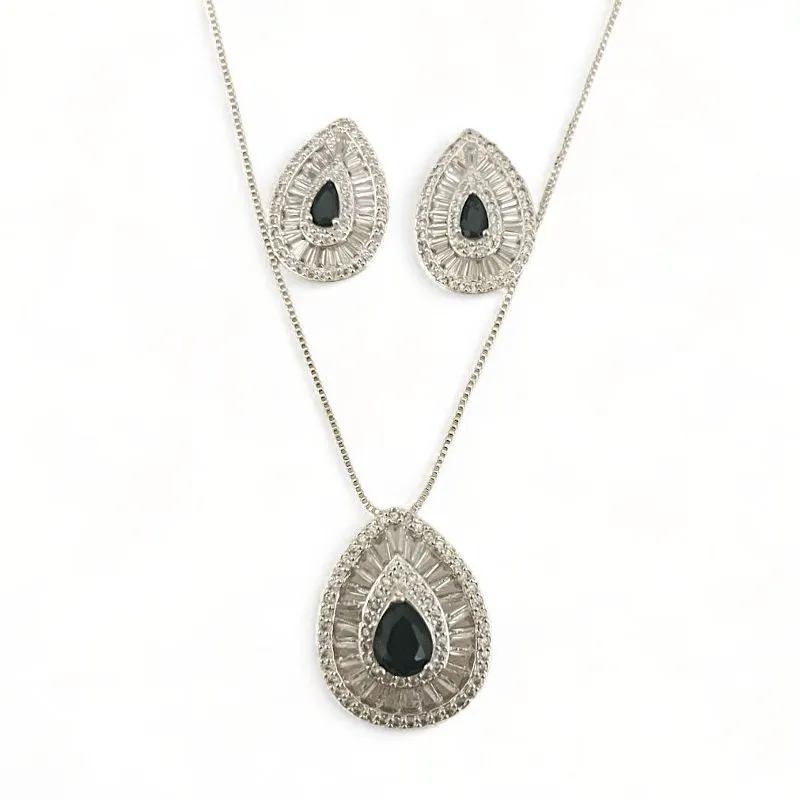 CONJUNTO GOTA PEDRA ONIX BAGUETE  ZIRCONIA CRISTAL