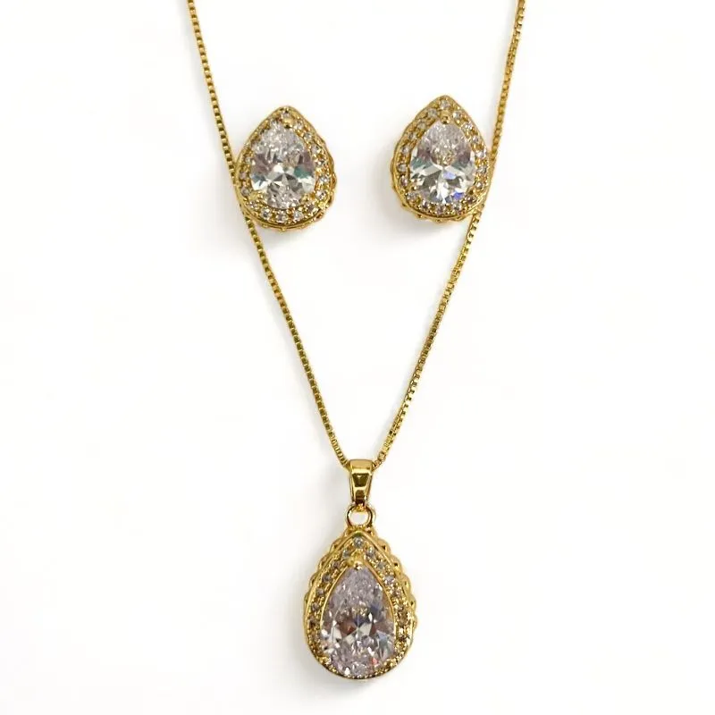 CONJUNTO GOTA PEDRA ZIRCONIA CRISTAL