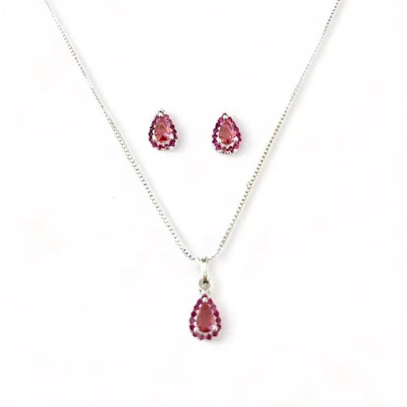 CONJUNTO GOTA ROSA ZIRCONIA ROSA