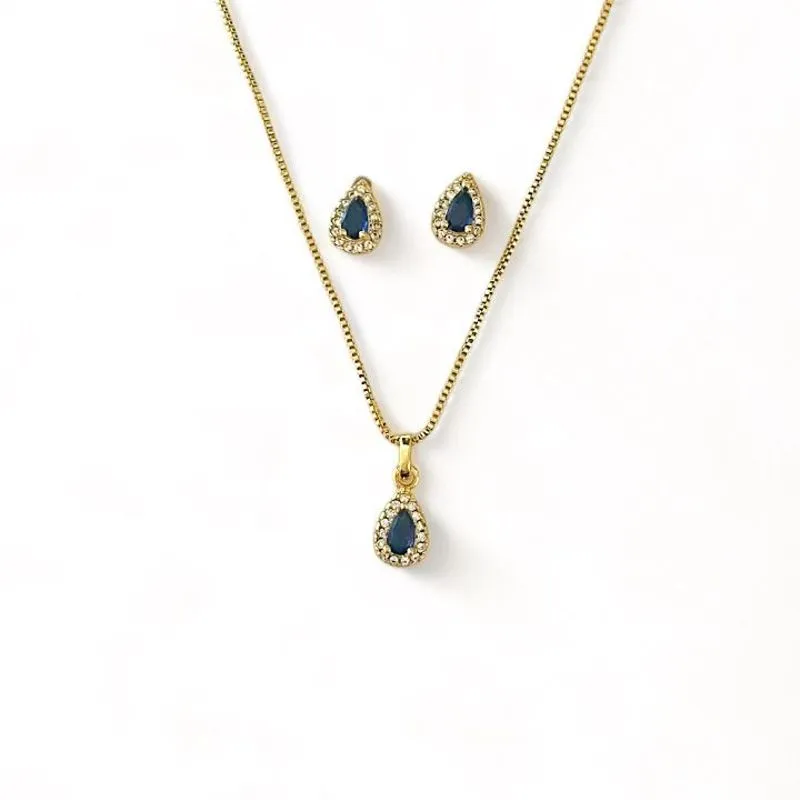 CONJUNTO GOTA SAFIRA ZIRCONIA CRISTAL