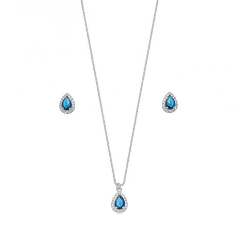 CONJUNTO GOTA SAFIRA ZIRCONIA CRISTAL
