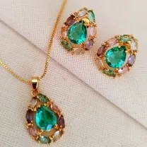CONJUNTO GOTA TURMALINA CRISTAIS COLOR