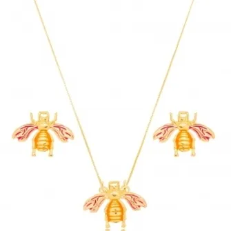 CONJUNTO INSETOS ESMALTADO ROSA LARANJA