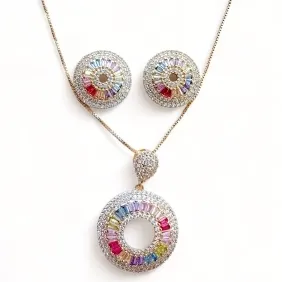 CONJUNTO PIZZA VAZADO BAGUETE COLOR ZIRCONIA CRISTAL