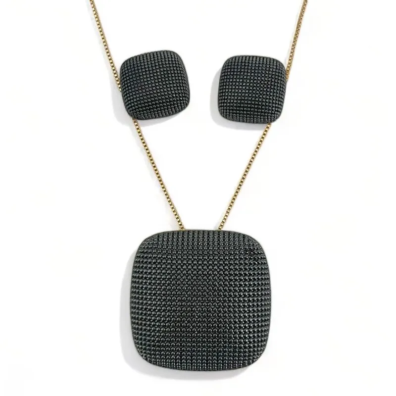 CONJUNTO QUADRADO DETALHE RODIO NEGRO