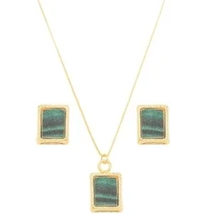 CONJUNTO RETANGULAR ESMALTADO VERDE PEROLADO