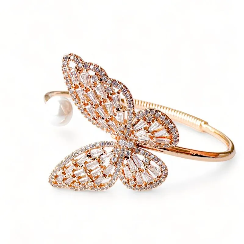 PULSEIRA BRACELETE BORBOLETA CRISTAIS ZIRCONIA CRISTAL PEROLA