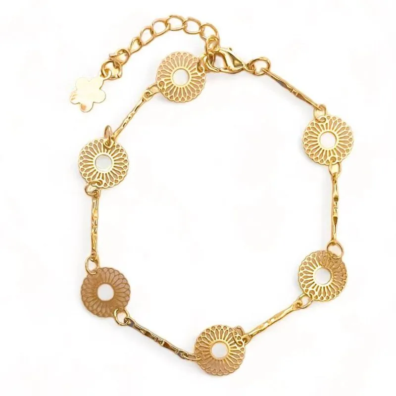 PULSEIRA CANULO DETALHE FLOR CHAPA VAZADA LISA