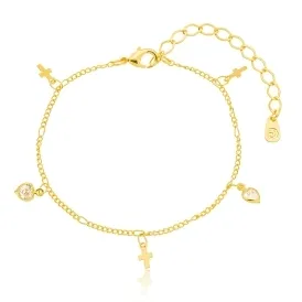 PULSEIRA PINGENTE CRUZ LISA CORACAO CRISTAL