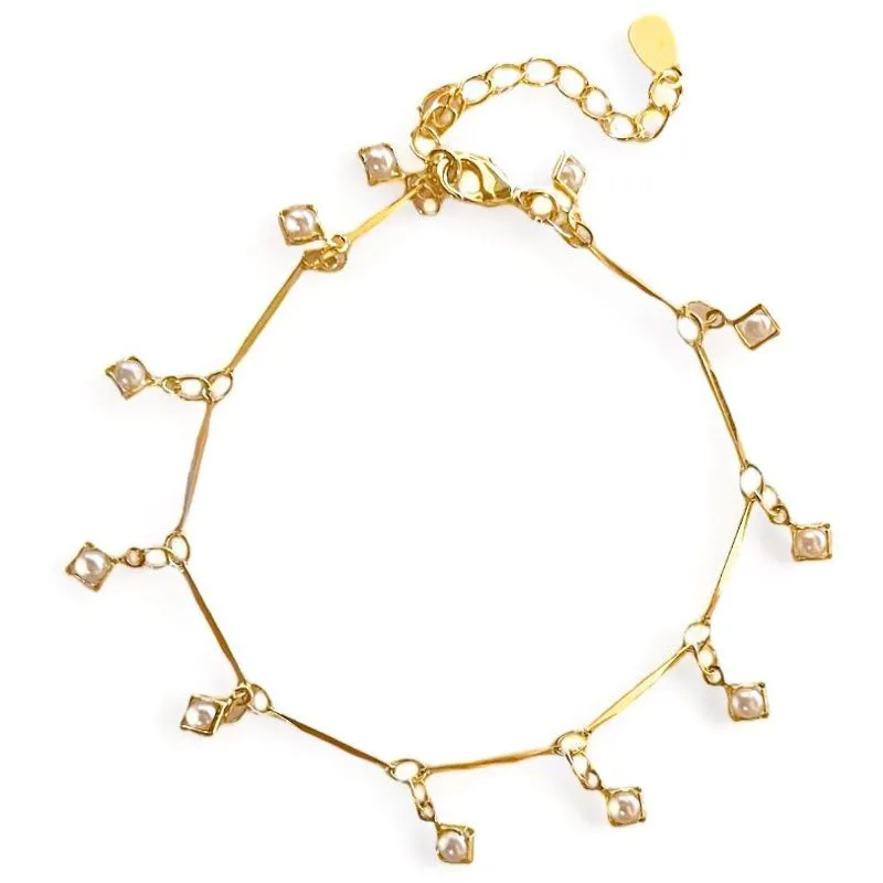 PULSEIRA PINGENTE QUADRADO PEROLAS