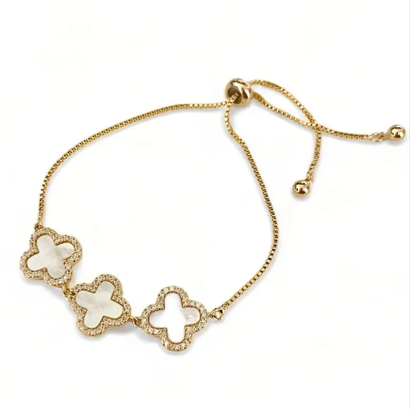 PULSEIRA TREVO MADREPEROLA ZIRCONIA CRISTAL