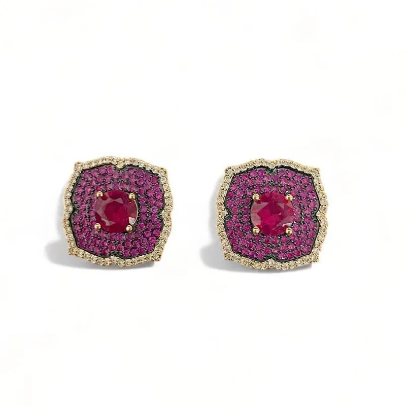 BRINCO FLOR PEDRA RUBI ZIRCONIA COLOR