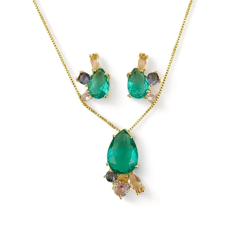 CONJUNTO GOTA PEDRA TURMALINA COLOR