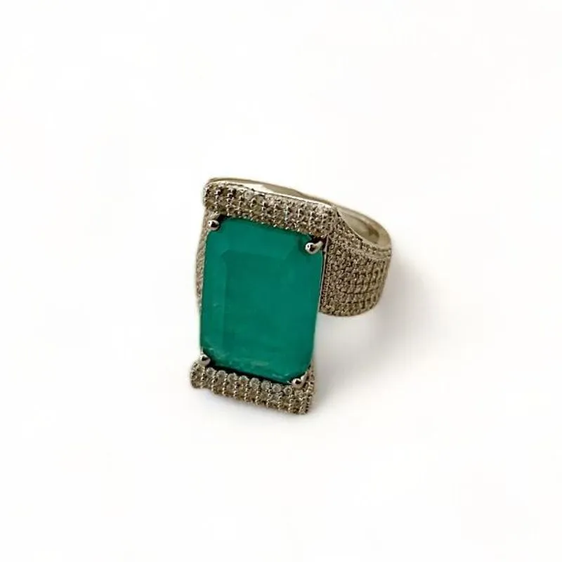 ANEL RETANGULO PEDRA TURMALINA ZIRCONIA CRISTAL 21