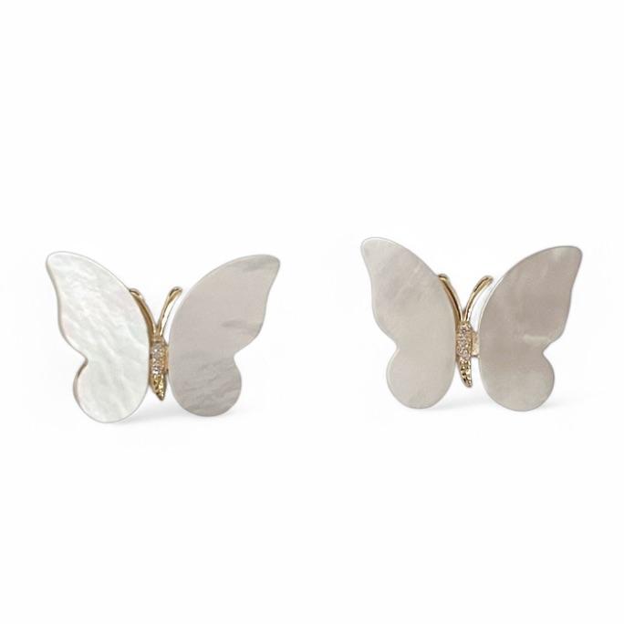 BRINCO BORBOLETA MADREPEROLA ZIRCONIA CRISTAL