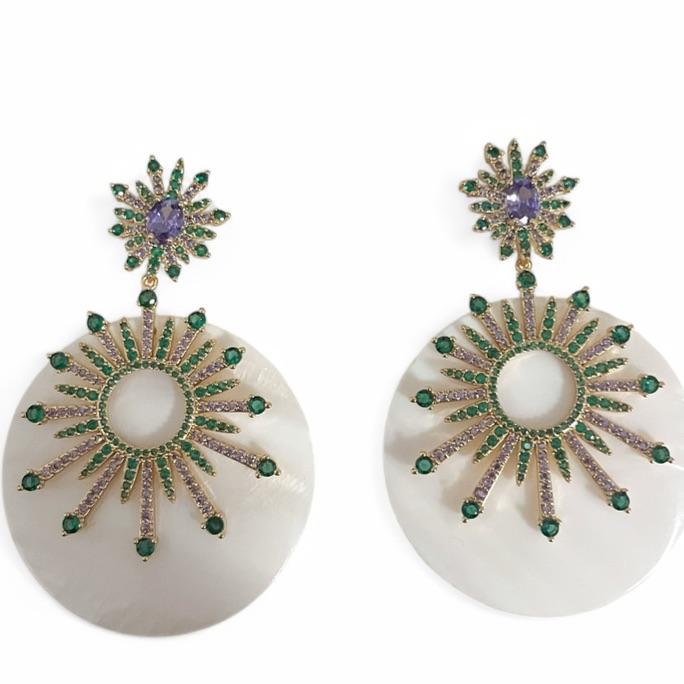 BRINCO PENDENTE CIRCULO MADREPEROLA ZIRCONIA COLOR