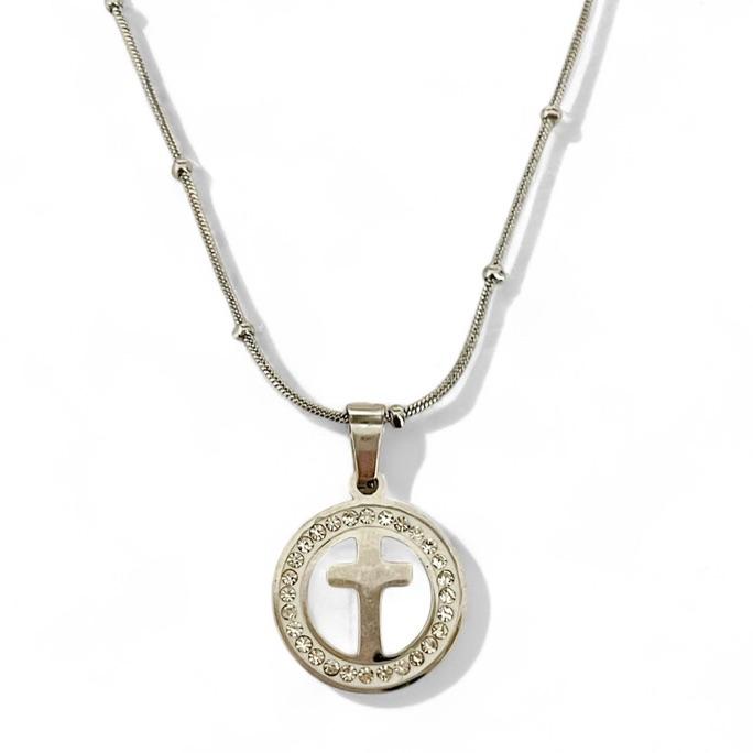 COLAR PINGENTE MEDALHA CRUZ ZIRCONIA CRISTAL
