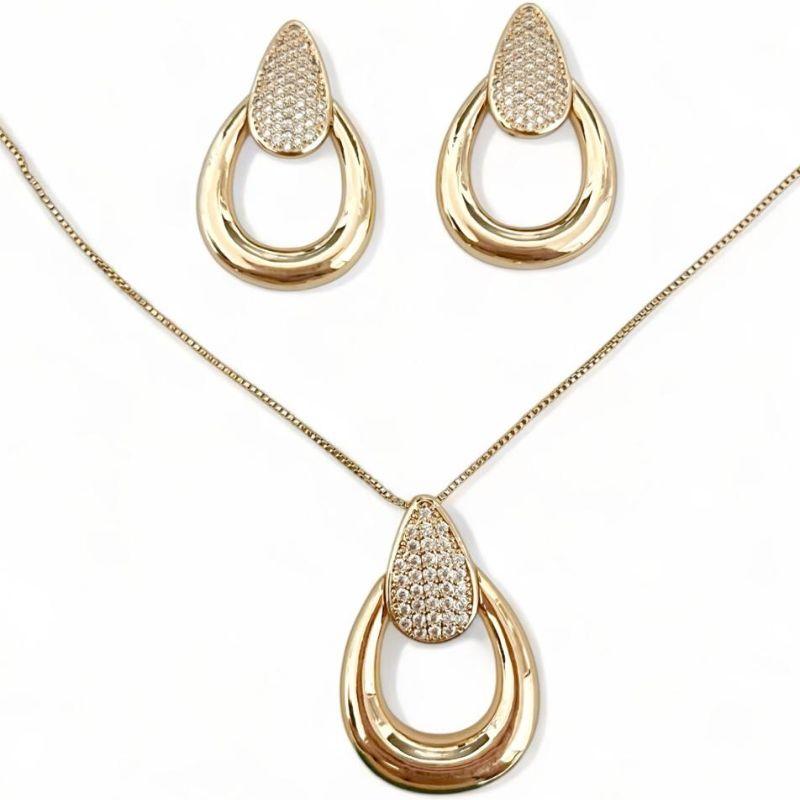 CONJUNTO GOTA VAZADA GOTA ZIRCONIA CRISTAL