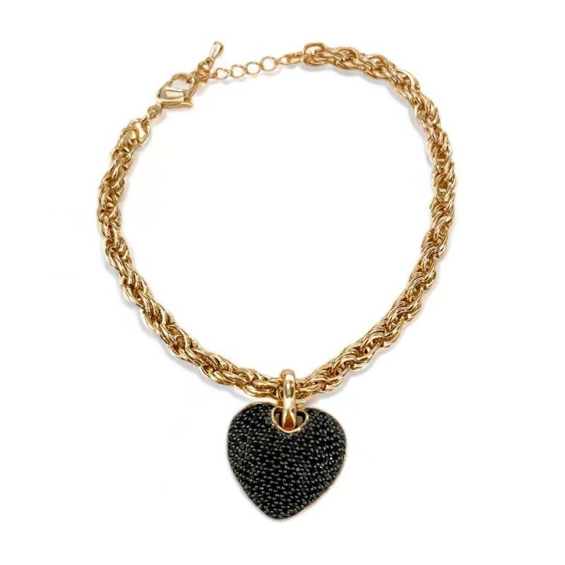 PULSEIRA CORDÃO BAIANO PINGENTE CORAÇÃO ZIRCONIA ONIX