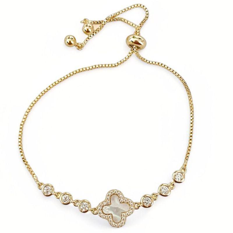 PULSEIRA TREVO MADREPEROLA ZIRCONIA CRISTAL