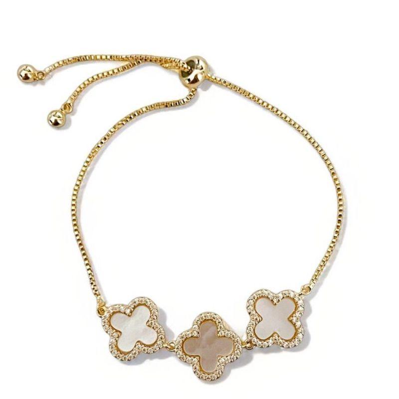 PULSEIRA TREVOS MADREPEROLA ZIRCONIA CRISTAL