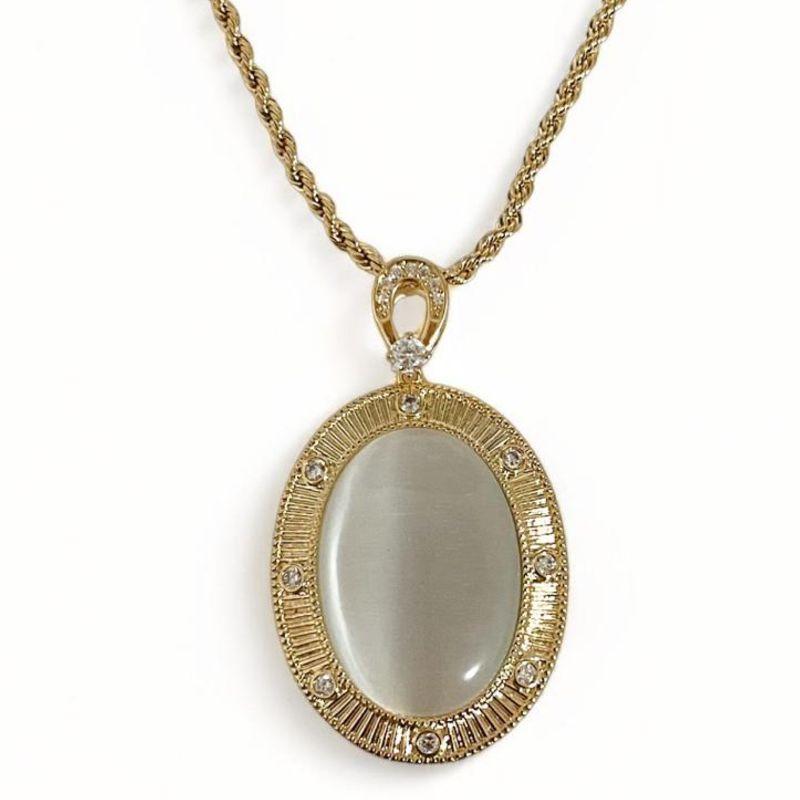 COLAR CORDÃO BAIANO PINGENTE OVAL OLHO DE GATO ZIRCONIA CRISTAL