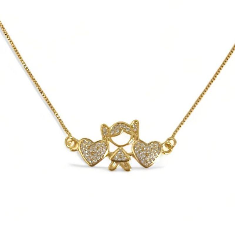 COLAR PINGENTE MENINA CORAÇÕES ZIRCONIA CRISTAL