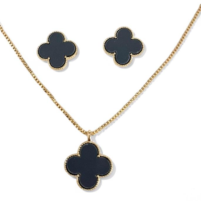CONJUNTO TREVO PEDRA ONIX