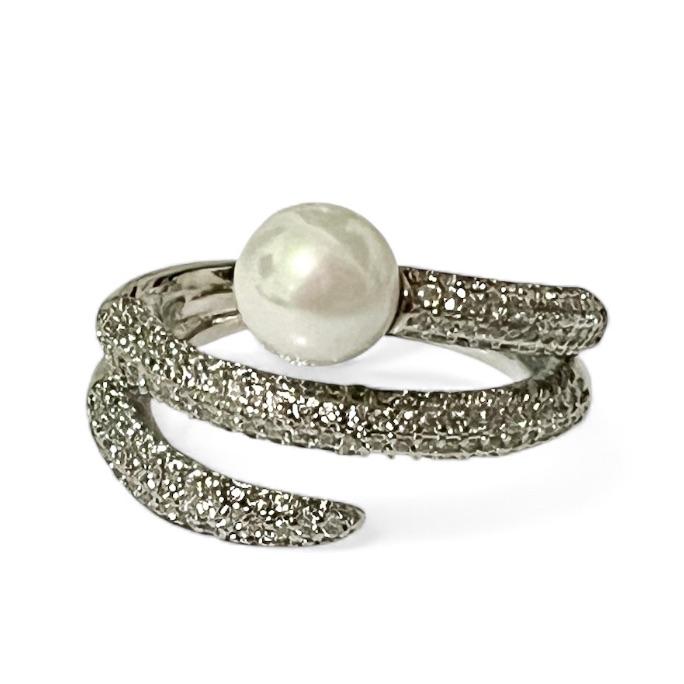 ANEL FILEIRAS ZIRCONIA CRISTAL PEROLA