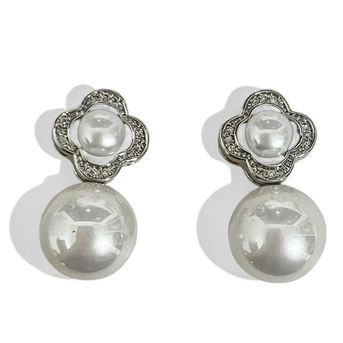 BRINCO FLOR ZIRCONIA CRISTAL PEROLA