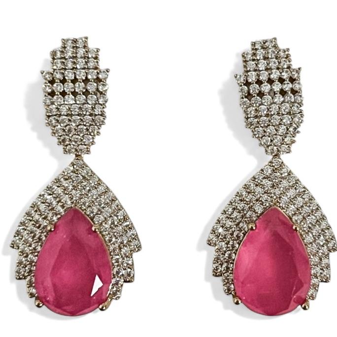 BRINCO PENDENTE CRISTAL QUARTZO ROSA ZIRCONIA CRISTAL