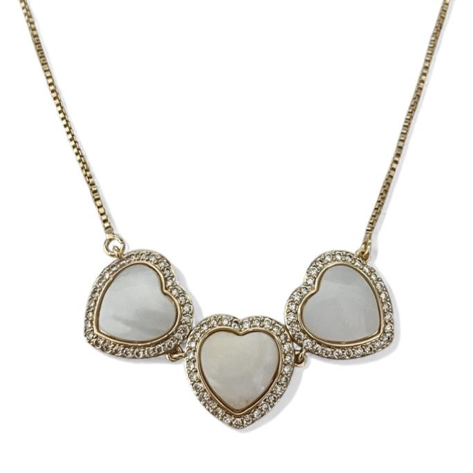 COLAR CORAÇÕES MADREPEROLA ZIRCONIA CRISTAL