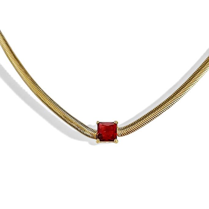 COLAR MALHA PINGENTE CRISTAL RUBI