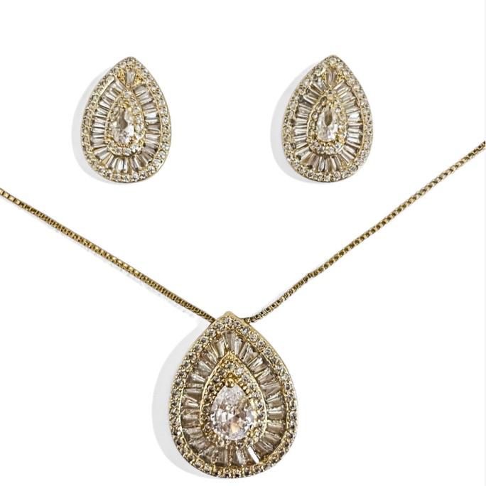 CONJUNTO GOTA PEDRA ZIRCONIA CRISTAL