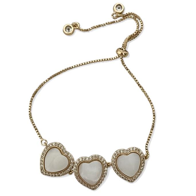 PULSEIRA CORAÇÕES MADREPEROLA ZIRCONIA CRISTAL