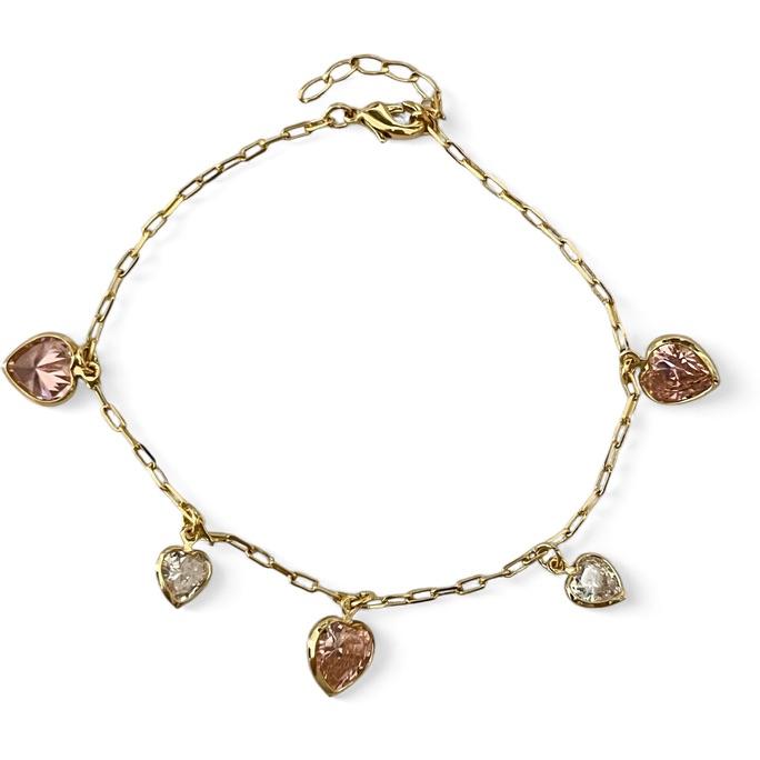 PULSEIRA PINGENTE CORAÇÃO ZIRCONIA QUARTZO ROSA CRISTAL