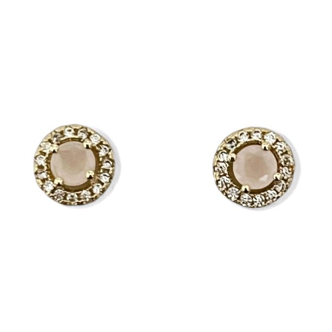BRINCO CIRCULO PEDRA QUARTZO ROSA ZIRCONIA CRISTAL